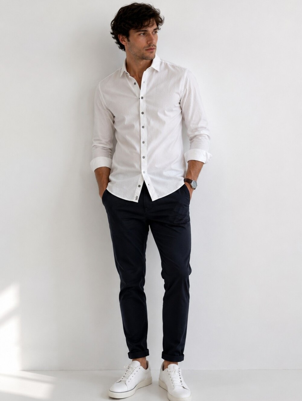 A/X Armani Exchange Men's White Button-Down Dress Skim Fit Shirt